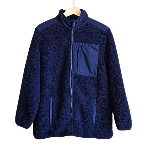 Lands’ End Berber Fleece Jacket Full Zip Navy Women’s Size 1X - Picture 1 of 7